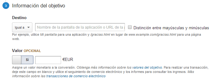 valor del objetivo valor del objetivo
